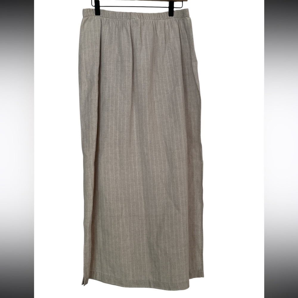 Eileen Fisher Long Linen Skirt Side Slits Elastic Waistband Lagonlook Coastal M
